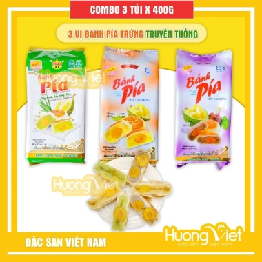 Combo 3 vị bánh pía sầu riêng Tân Huê Viên - Đậu xanh, Khoai môn, Lá dứa - Giá 272.000 VND giảm từ 337.280 VND