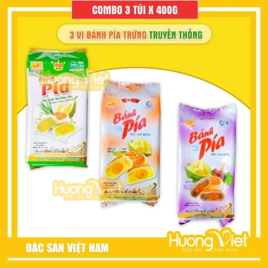 Combo 3 vị bánh pía sầu riêng Tân Huê Viên - Đậu xanh, Khoai môn, Lá dứa - Giá 272.000 VND giảm từ 337.280 VND