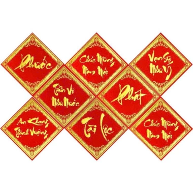 Combo 3 xấp 10 tờ Decal nhung vuông 10cm Dưa Hấu Bưởi Chữ Thư Pháp - Trang trí trái cây chưng Tết giá ưu đãi 59.800