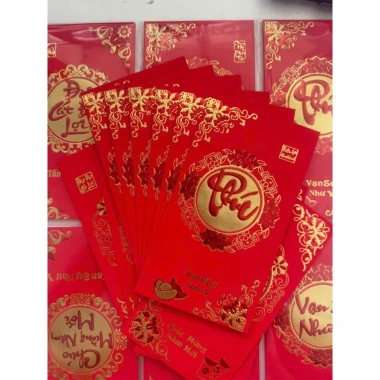 Combo 30-120 Bao Lì Xì Tết Nhung Đỏ In Nổi 3D Truyền Thống – Giá ưu đãi 35.000 VND, May Mắn, Ý Nghĩa