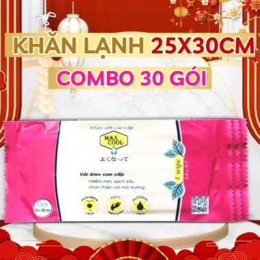Combo 30 gói Khăn lạnh 1 tờ hương Max Cool, Alex dày - nhà hàng, khách sạn, du lịch - 27.000 VND