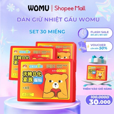 Combo 30 miếng dán giữ nhiệt hình gấu WoMu WM-35 - Giữ ấm 12h, giảm 20%