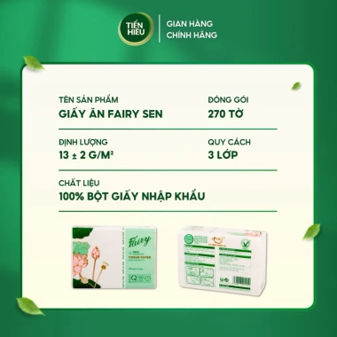 Combo 30/10 Gói Giấy Ăn Fairy Sen 100% Gỗ Tự Nhiên, 3 Lớp Bền Dai, 270 Tờ - An Toàn, Giá Ưu Đãi 52.000₫