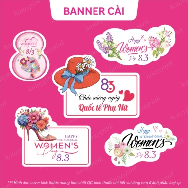 Combo 30/50 Banner, Toper, Tag, Thiệp cài quà tặng 8/3 Quốc tế Phụ Nữ, Giá 60.000đ