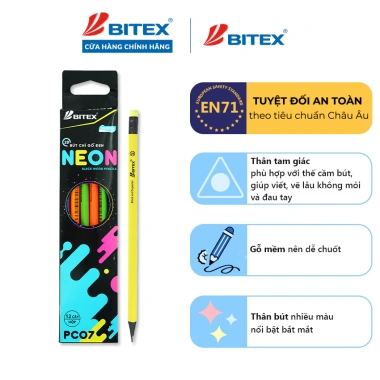 Combo 3/5 Bút chì đen Bitex 2B Neon PC07 - Giá chỉ 9.900₫, tiết kiệm tới 12.870₫ 3