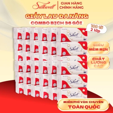 Combo 36 gói Silkwell 100 tờ – Khăn giấy lau đa năng dai, không mủn, cho bếp và tay