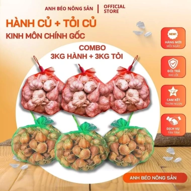 Combo 3kg Hành Củ + 3kg Tỏi Củ Kinh Môn - Thơm Nồng Đậm Vị, Giá chỉ 309,000 VND