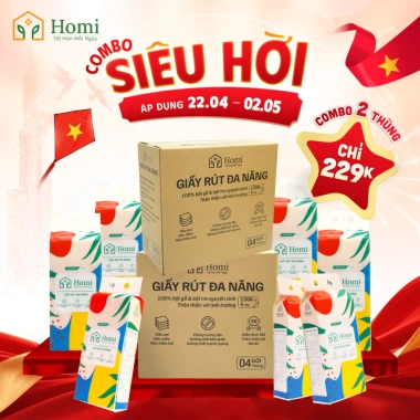Combo 4 Bịch Giấy Rút HOMI 1.300 Tờ - 4 Lớp Mềm Mịn, An Toàn Cho Da, Kèm Móc Treo - Giá 99.000 VND