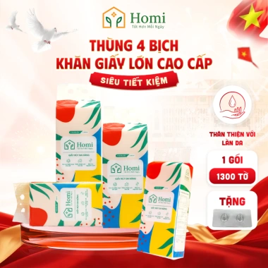 Combo 4 Bịch Giấy Rút HOMI 1.300 Tờ - 4 Lớp Mềm Mịn, An Toàn Cho Da, Kèm Móc Treo - Giá 99.000 VND