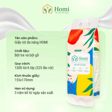 Combo 4 Bịch Giấy Rút HOMI 1.300 Tờ - 4 Lớp Mềm Mịn, An Toàn Cho Da, Kèm Móc Treo - Giá 99.000 VND
