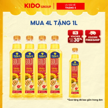 Combo 4 Chai Dầu Ăn Thượng Hạng Tường An Gold 1L - Tặng 1 Chai 1L, Giá 336.000đ