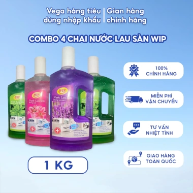 Combo 4 chai nước lau sàn WIP 1L - Bạc hà, Lavender, Lyly, thơm mát, giảm giá 99k