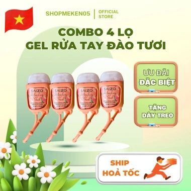 Combo 4 Gel Rửa Tay Khô Saizo 29ml Hương Đào Tươi Thơm Lâu 4 Mùi kèm Dây Treo