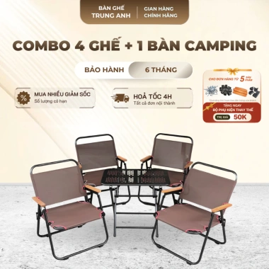 Combo 4 ghế camping và 1 bàn sân vườn, set bàn ghế CF tiện lợi, giảm giá 20%
