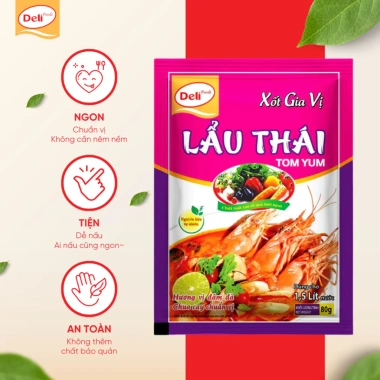 Combo 4 gói gia vị lẩu Thái Tom Yum, bò, gà, hải sản Deli Foods 100g Giá 11.520đ