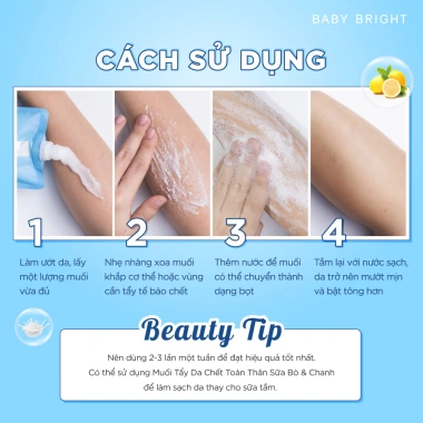 Combo 4 Gói Muối Tẩy Da Chết Toàn Thân Sữa Bò và Chanh Baby Bright 250g - 158k 5 Combo 4 Gói Muối Tẩy Da Chết Toàn Thân Sữa Bò và Chanh Baby Bright 250g - 158k 5