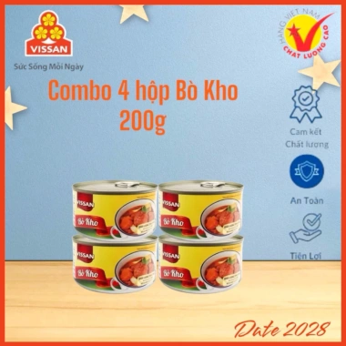 Combo 4 hộp Bò Kho Vissan 200g hết hạn 2.028 - Đồ hộp, giá chỉ 186.789 VND