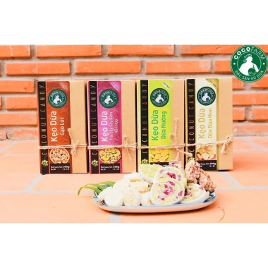 Combo 4 hộp kẹo dừa cuộn bánh tráng Cocofarm 4 vị thơm ngon, chỉ 270.000₫ giảm 23%