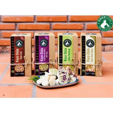 Combo 4 hộp kẹo dừa cuộn bánh tráng Cocofarm 4 vị thơm ngon, chỉ 270.000₫ giảm 23%