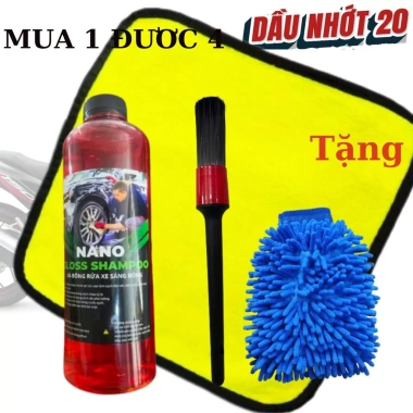 Combo 4 món rửa xe tại nhà - Xà bông 1L, Khăn 2 mặt 3M, Găng tay san hô, Cọ cán đen - Chỉ 60.000₫ 2