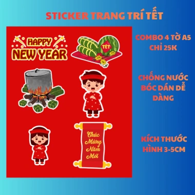 Combo 4 tờ Sticker Tết 2.026 - Decal Cửa Kính, Trang trí quán cafe, nhà cửa, mẫu đẹp xuân bình an may mắn, giảm giá 27k