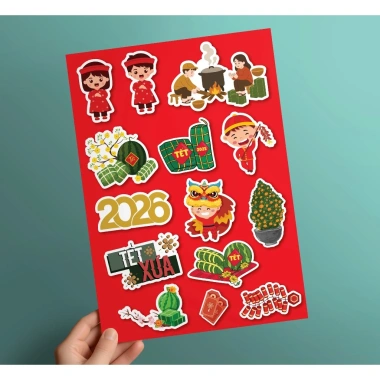 Combo 4 tờ Sticker Tết 2.026 - Decal Cửa Kính, Trang trí quán cafe, nhà cửa, mẫu đẹp xuân bình an may mắn, giảm giá 27k