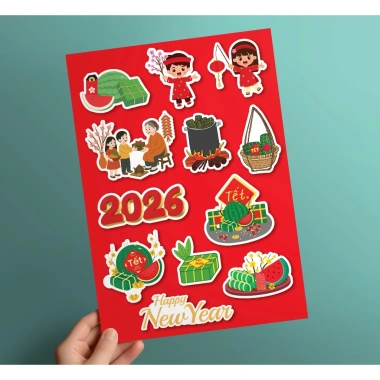 Combo 4 tờ Sticker Tết 2.026 - Decal Cửa Kính, Trang trí quán cafe, nhà cửa, mẫu đẹp xuân bình an may mắn, giảm giá 27k