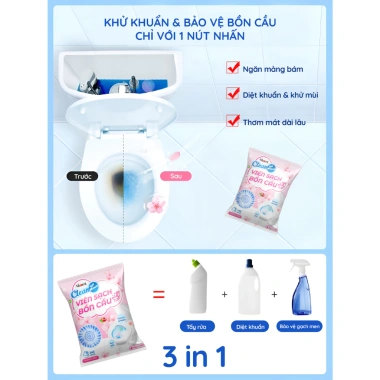 Combo 4 Viên Thả Bồn Cầu 3in1 CleanZ Hương Đào Tẩy, Khử Mùi, Sạch Mảng Bám