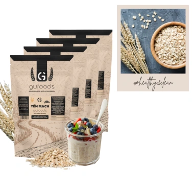 Combo 4 Yến mạch tươi cán mỏng GUfoods - Giàu chất xơ, Healthy, Tập gym, Eat clean 500g