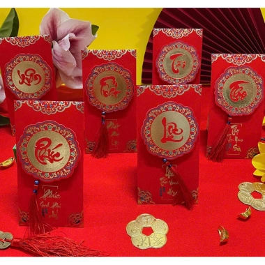 Combo 5-10 Bao Lì Xì Tết 4D Kim Tuyến In Nổi + Dây Tua Rua - Phong Bao Đỏ Cao Cấp BEYOU 38.000