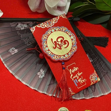 Combo 5-10 Bao Lì Xì Tết 4D Kim Tuyến In Nổi + Dây Tua Rua - Phong Bao Đỏ Cao Cấp BEYOU 38.000