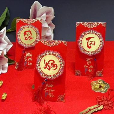 Combo 5-10 Bao Lì Xì Tết 4D Kim Tuyến In Nổi + Dây Tua Rua - Phong Bao Đỏ Cao Cấp BEYOU 38.000
