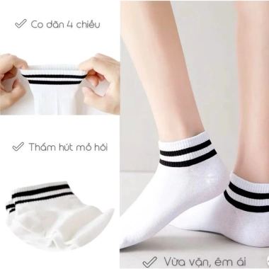 Combo 5-10 Đôi Tất Unisex Cổ Cao Trung Thấp Sọc Đen Trắng Phong Cách Hàn Sang Trọng TA58 Giá 60.000đ 6
