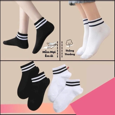Combo 5-10 Đôi Tất Unisex Cổ Cao Trung Thấp Sọc Đen Trắng Phong Cách Hàn Sang Trọng TA58 Giá 60.000đ 8
