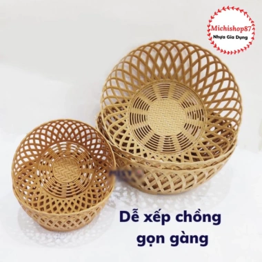 Combo 5-10 rổ tròn mây 3 size nhựa đan giả mây - Đựng rau sống, hoa quả xinh xắn 26.000₫ 3