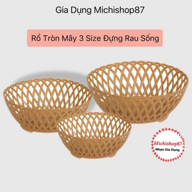 Combo 5-10 rổ tròn mây 3 size nhựa đan giả mây - Đựng rau sống, hoa quả xinh xắn 26.000₫ 5