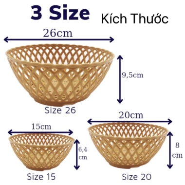 Combo 5-10 rổ tròn mây 3 size nhựa đan giả mây - Đựng rau sống, hoa quả xinh xắn 26.000₫ 6