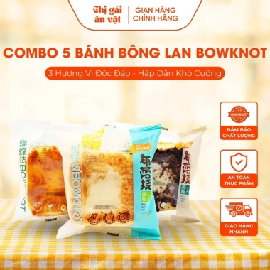 Combo 5 bánh bông lan tươi Bowknot Đài Loan - Mix 3 hương vị, bánh ăn vặt, ăn sáng ngon, giảm giá 10% chỉ 89.600₫