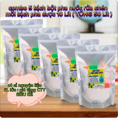 Combo 5 Bịch Bột Pha Nước Rửa Chén - Túi 10L Thơm Chanh, 50L, Giá Ưu Đãi 269k