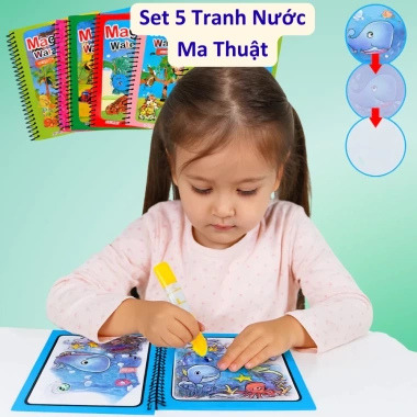 Combo 5 bộ tranh tô màu sách nước tái sử dụng, học tập cùng bạn bè, chỉ 115k