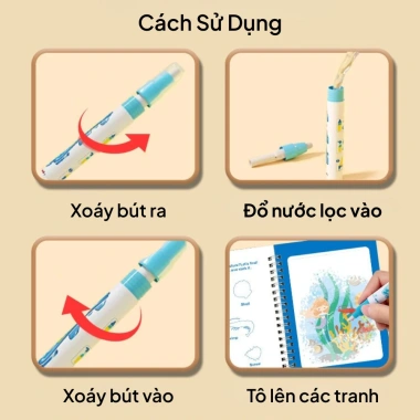 Combo 5 bộ tranh tô màu sách nước tái sử dụng, học tập cùng bạn bè, chỉ 115k
