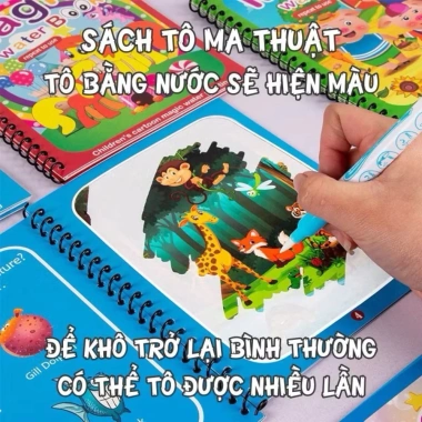 Combo 5 bộ tranh tô màu sách nước tái sử dụng, học tập cùng bạn bè, chỉ 115k