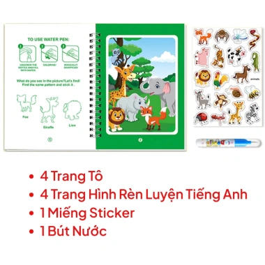 Combo 5 bộ tranh tô màu sách nước tái sử dụng, học tập cùng bạn bè, chỉ 115k