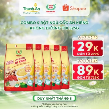 Combo 5 Bột Ngũ Cốc Ăn Kiêng VIỆT ĐÀI Không Đường – Dinh Dưỡng Đầy Đủ, Hỗ Trợ Giảm Cân 525g