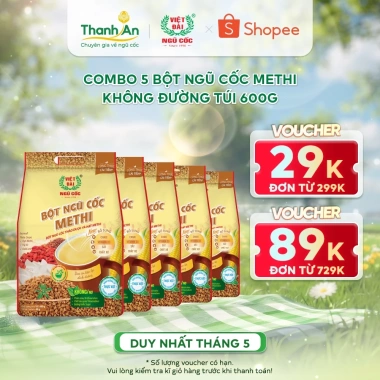 Combo 5 Bột Ngũ Cốc Methi VIỆT ĐÀI Không Đường – Giảm Cân Eat Clean 600g, Giá 683.000₫