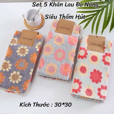 Combo 5 Chiếc Khăn Lau Bếp Đa Năng Mềm Mại Hình Hoa Giá Ưu Đãi 32.800₫