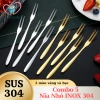 Combo 5 chiếc nĩa inox 304 size 13cm – trắng vàng, ăn trái cây, bánh mứt, ốc – giá chỉ 39.500đ