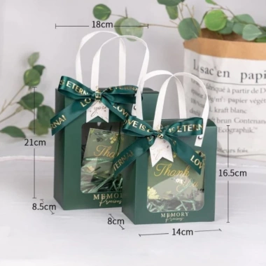 Combo 5 chiếc Túi giấy & Hộp Quà giấy Cửa sổ mica - Quai cói, Đựng hoa, Gấu 8