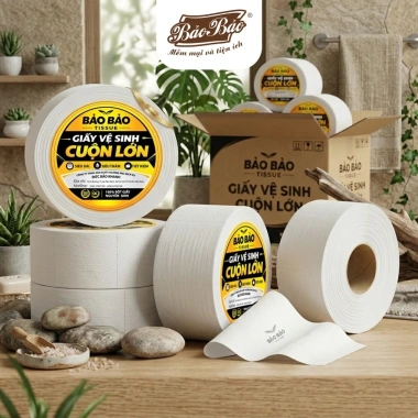 Combo 5 cuộn Giấy vệ sinh công nghiệp 500g Bảo Bảo Mềm mịn không bụi tan nhanh giá ưu đãi 56.000đ 5