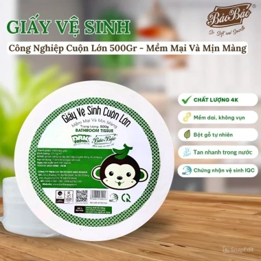 Combo 5 cuộn Giấy vệ sinh công nghiệp 500g Bảo Bảo Mềm mịn không bụi tan nhanh giá ưu đãi 56.000đ 8